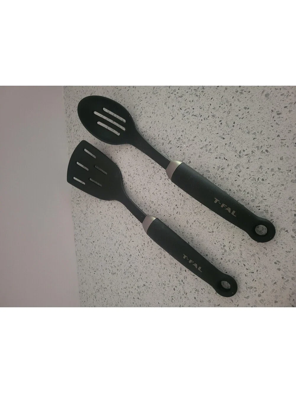 T-Fal Black Plastic Slotted Spoon Turner 2 Piece Set Kitchen Cooking Utensils